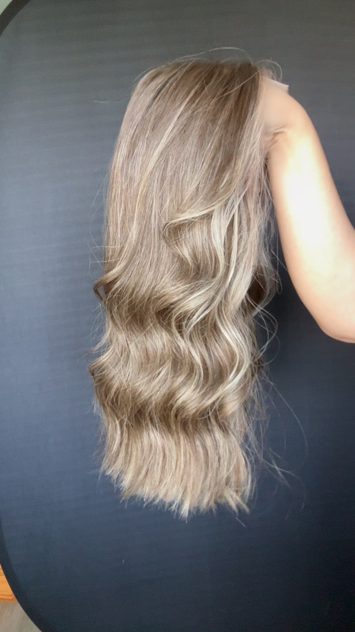 Kourtney Medium Ashy Brunette Lace Top Wig - The Fine Collection