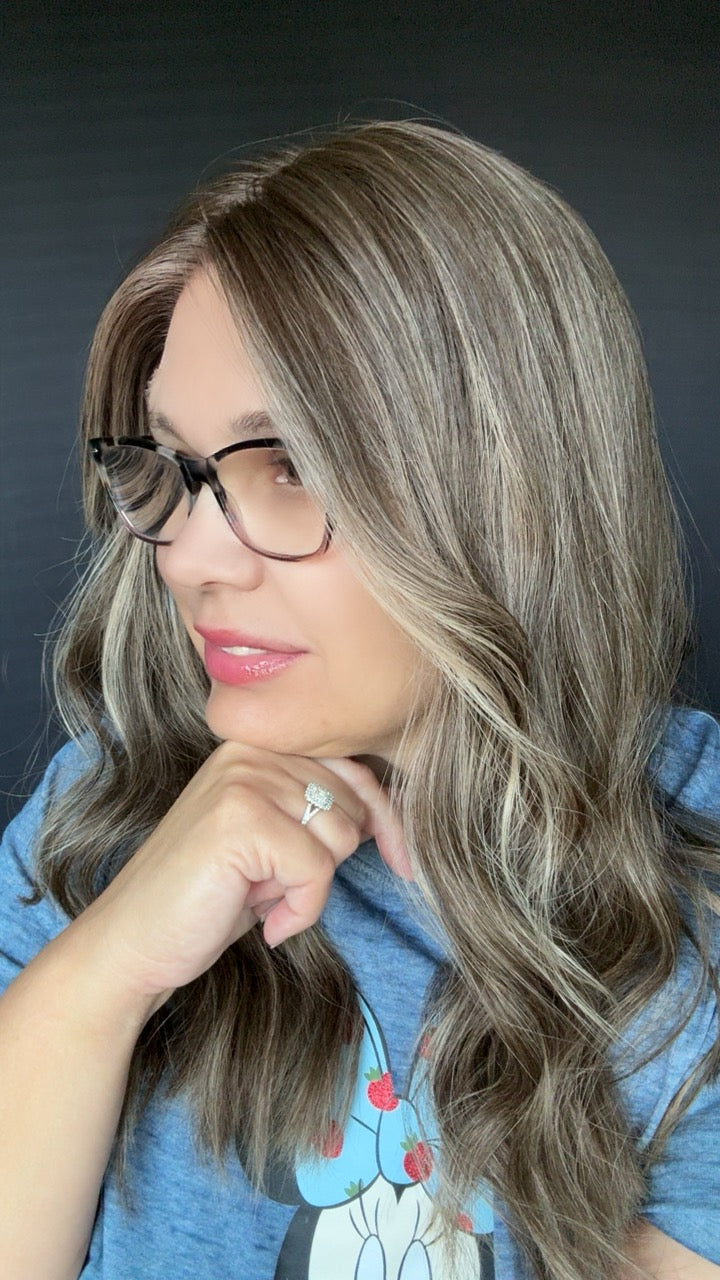 Kourtney Medium Ashy Brunette Lace Top Wig - The Fine Collection