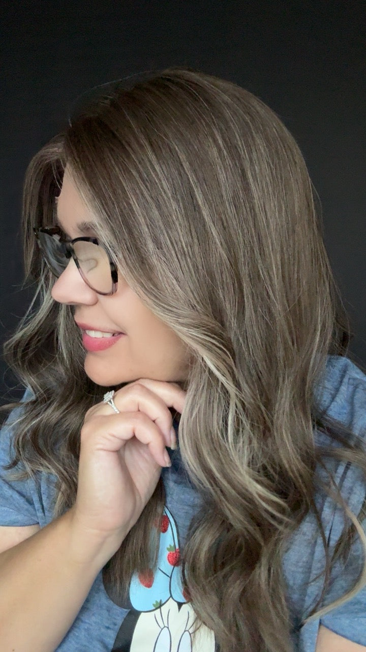 Kourtney Medium Ashy Brunette Lace Top Wig - The Fine Collection