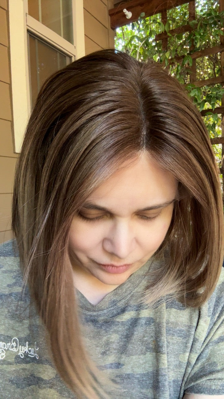 beautiful part on this brunette lace top wig