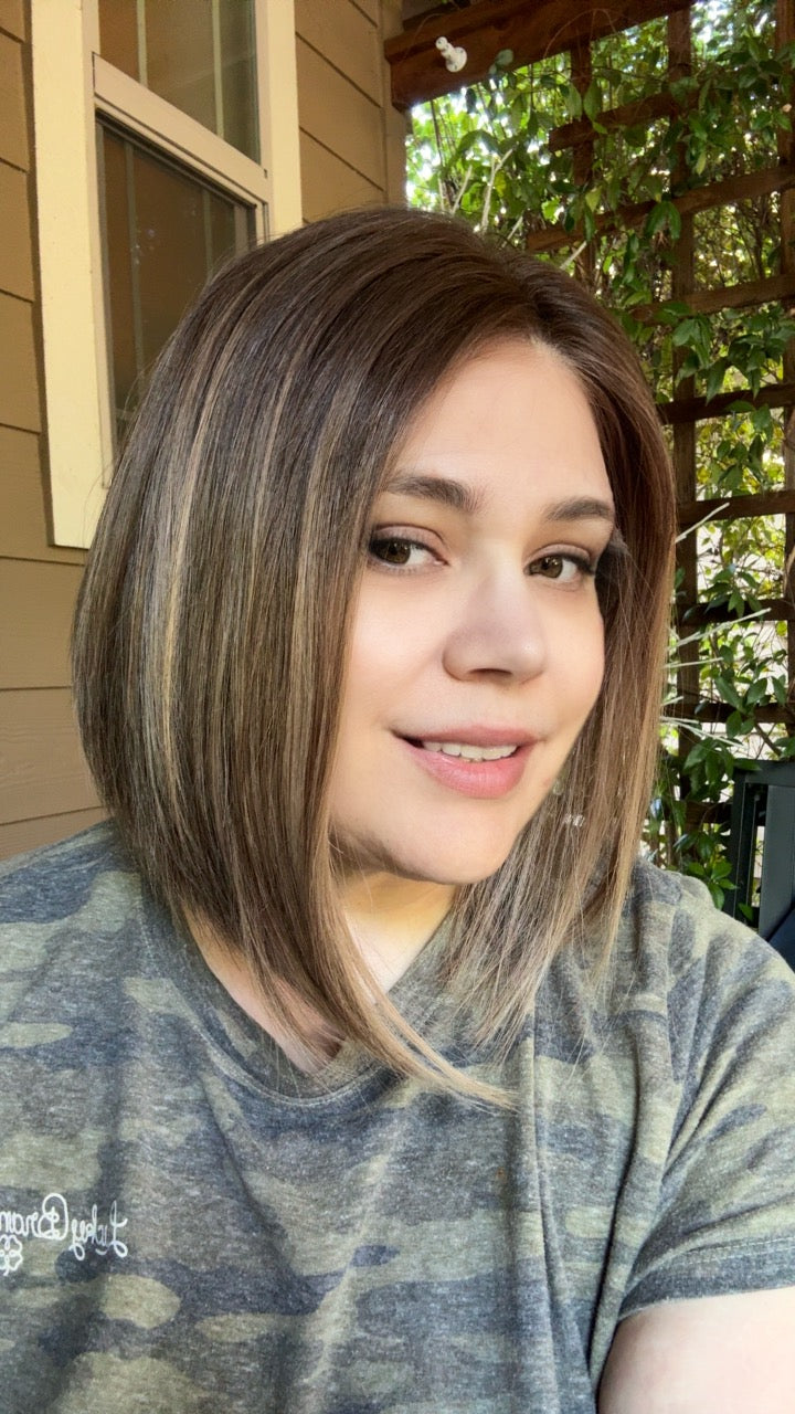 Brunette with blonde highlights human hair wig